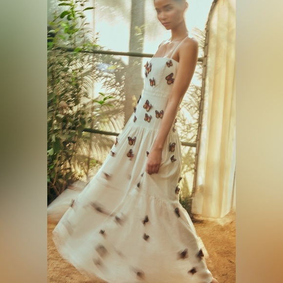 Agua By Agua Bendita Lima Embroidered Butterfly Linen Maxi Dress. NEW - Picture 4 of 12